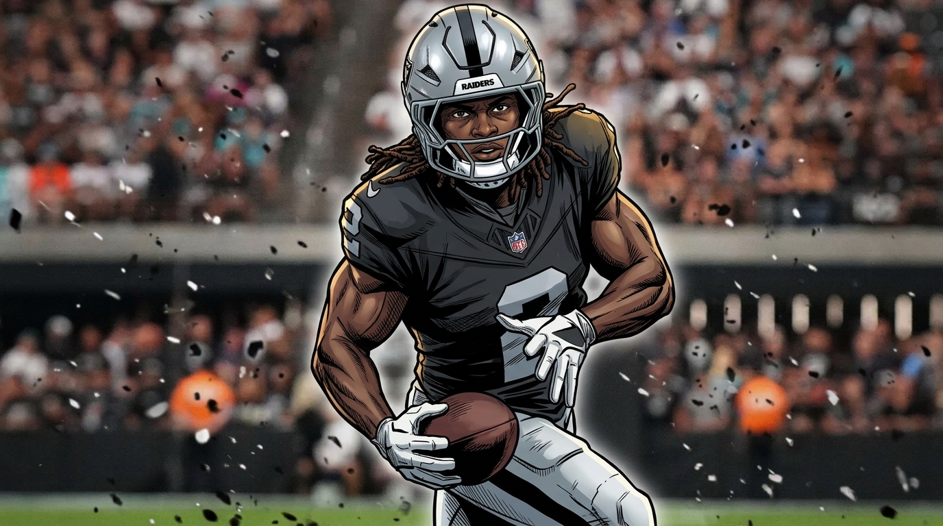 Ashton Jeanty in comic style with particle effect at Allegiant Stadium — Swipe Sports
