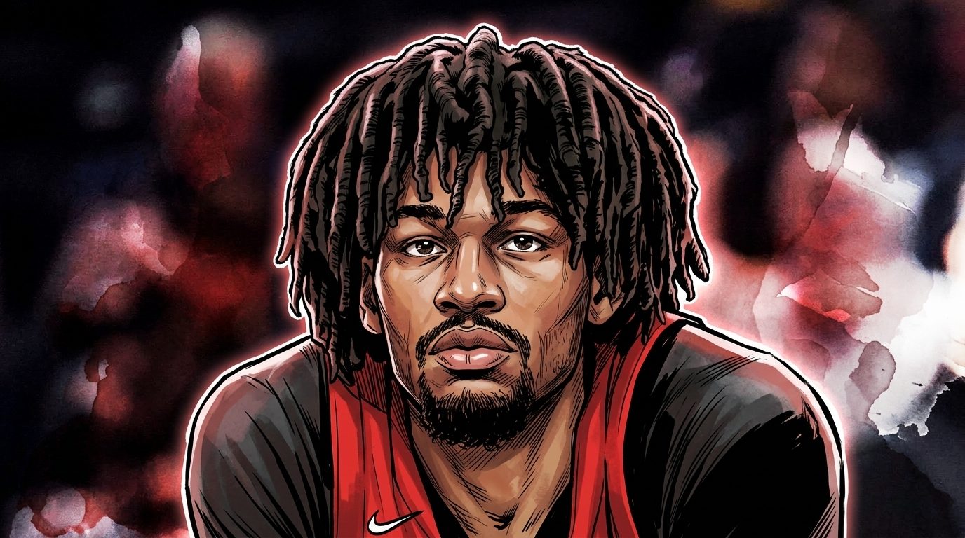 Comic-style illustration of Trail Blazers guard Shaedon Sharpe