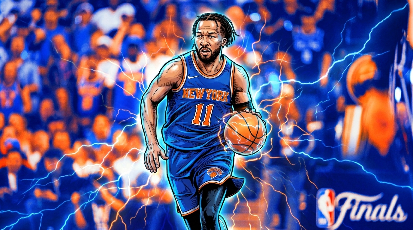 Jalen Brunson New York Knicks comic book electric energy lightning effect