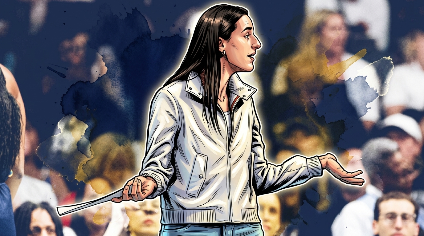 Caitlin Clark in Marvel comic art with ink wash watercolor effect — Swipe Sports