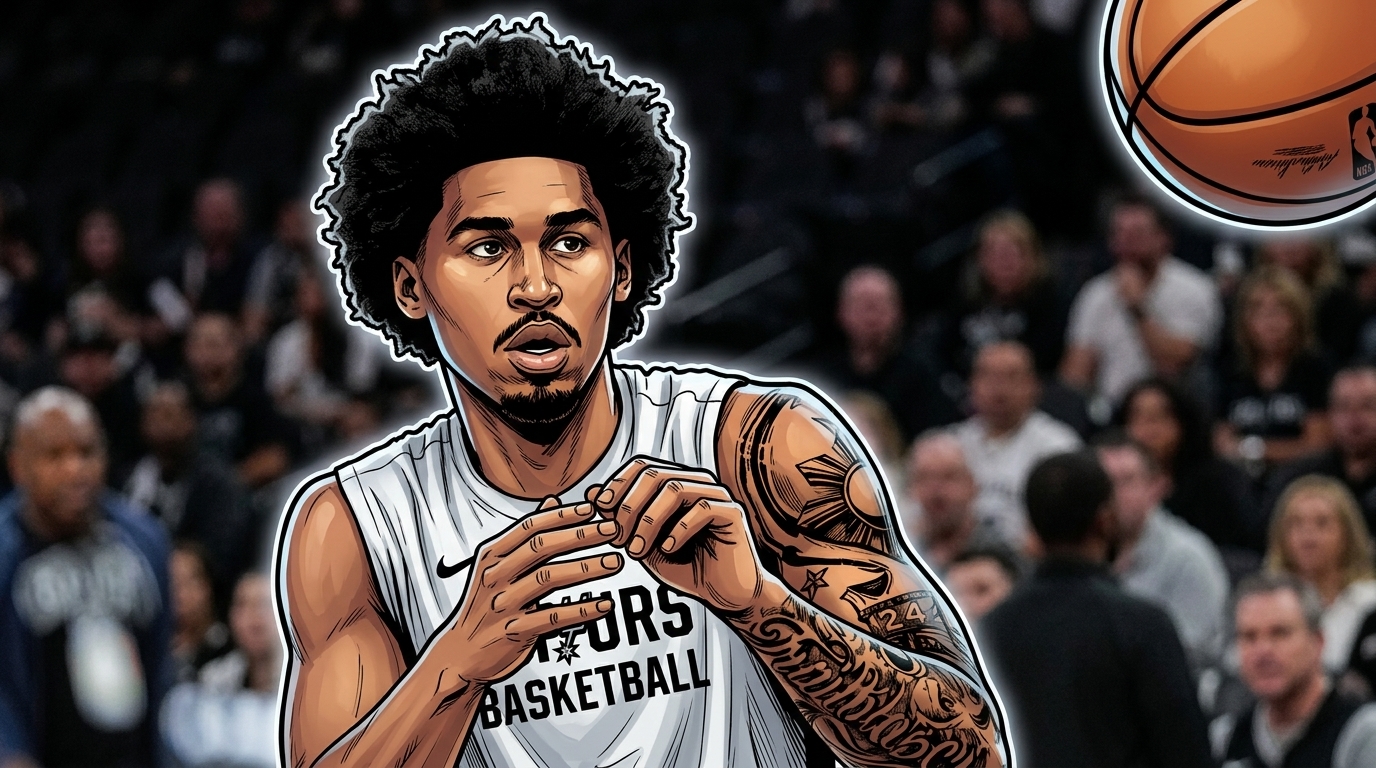 Dylan Harper comic-style portrait in San Antonio Spurs jersey — Swipe Sports