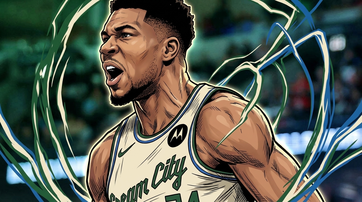 Giannis Antetokounmpo Milwaukee Bucks comic book shockwave energy effect