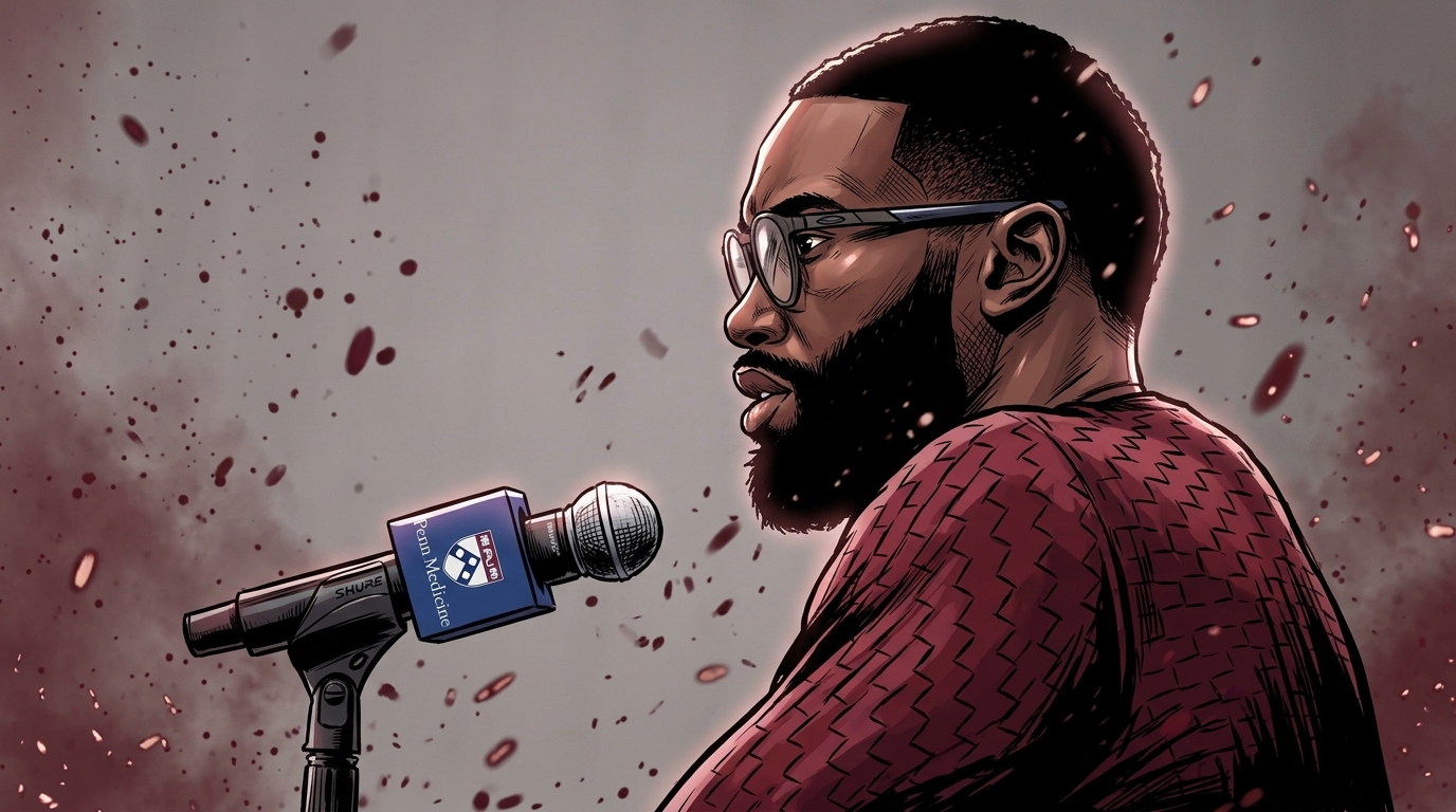 Comic-style illustration of Jaylen Brown in profile at a press conference microphone, maroon sweater, red-embers particle effect