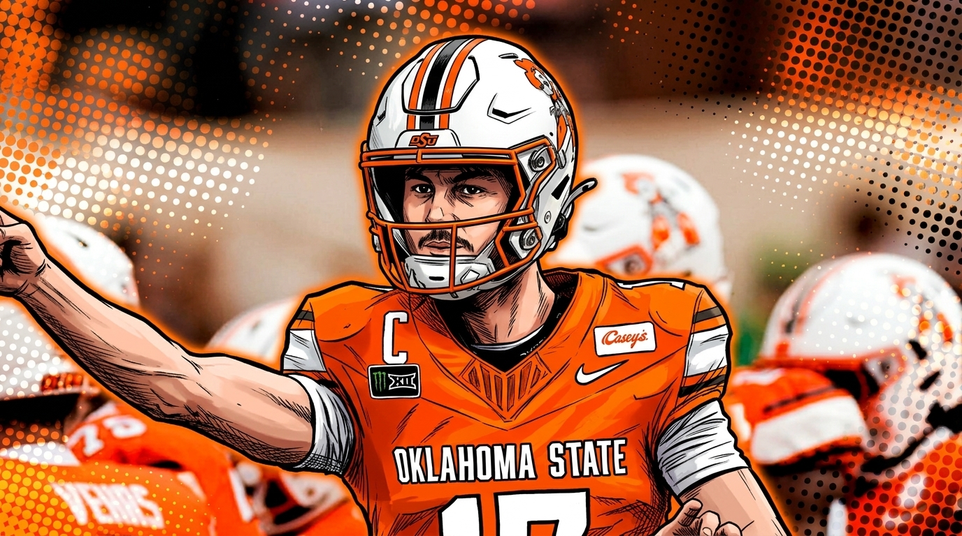 Drew Mestemaker, Oklahoma State Cowboys, comic-style illustration