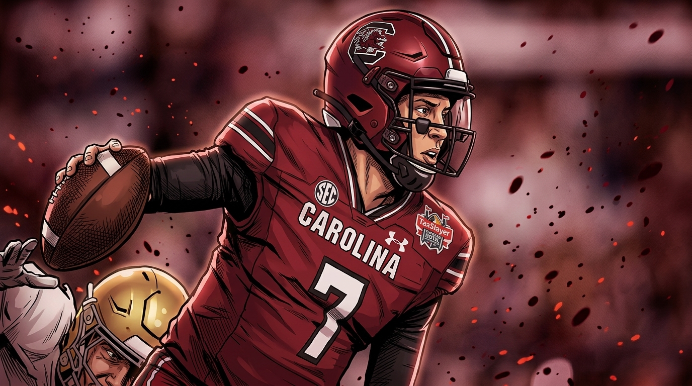 Spencer Rattler South Carolina Gamecocks comic book particle field floating embers effect