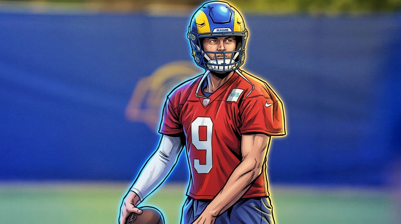 Matthew Stafford of the Los Angeles Rams, comic-style illustration — Swipe Sports