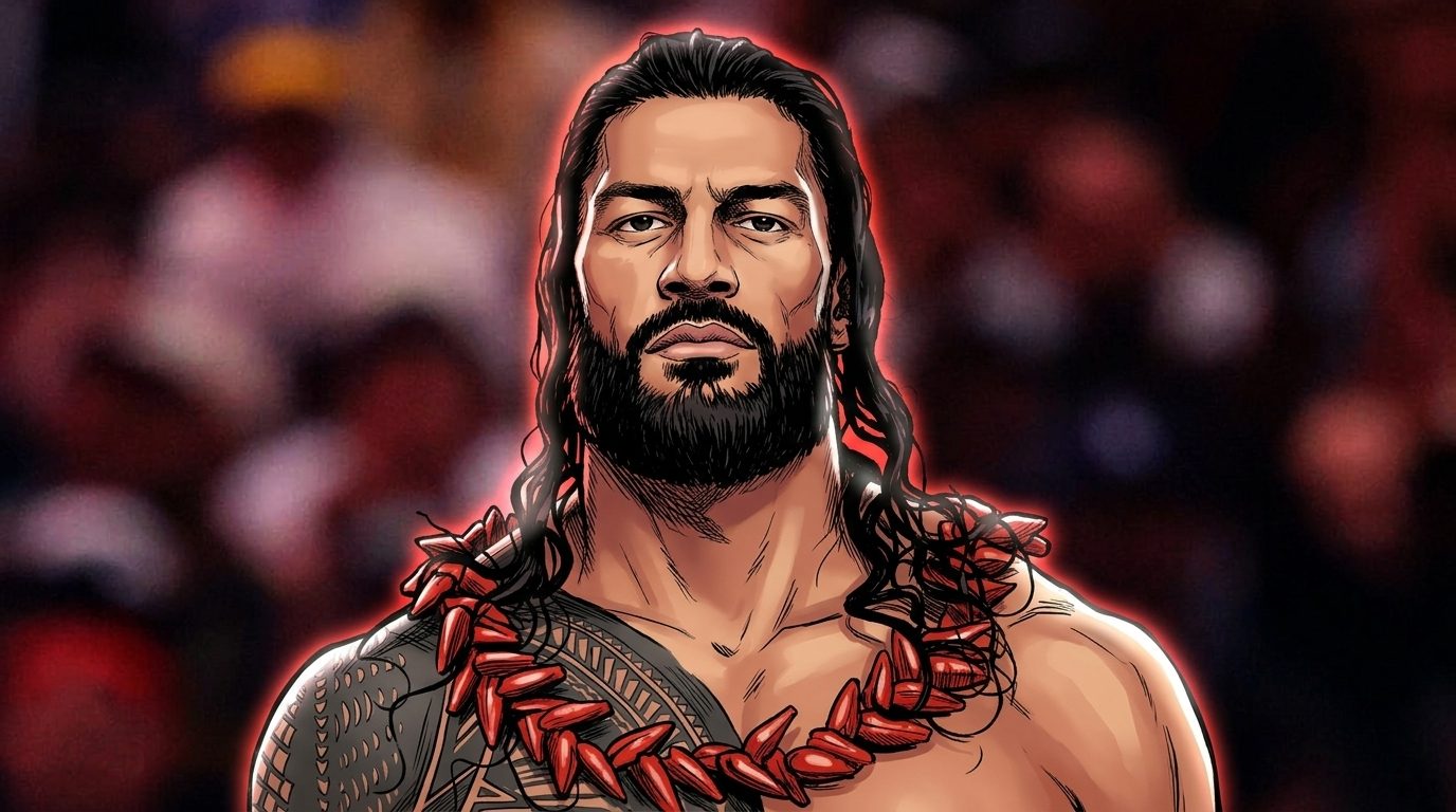 Comic-style illustration of Roman Reigns