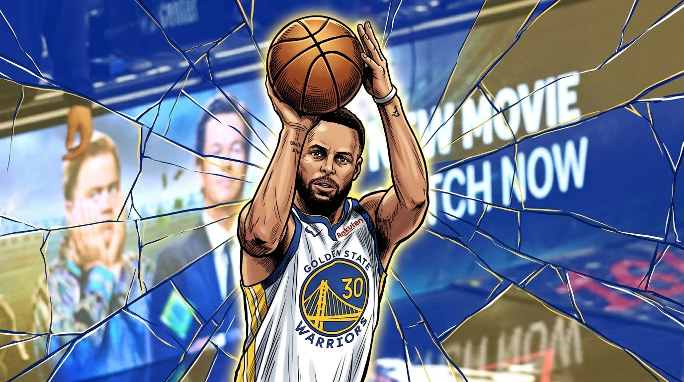 Stephen Curry shooting in a Golden State Warriors number 30 jersey, comic style — Swipe Sports
